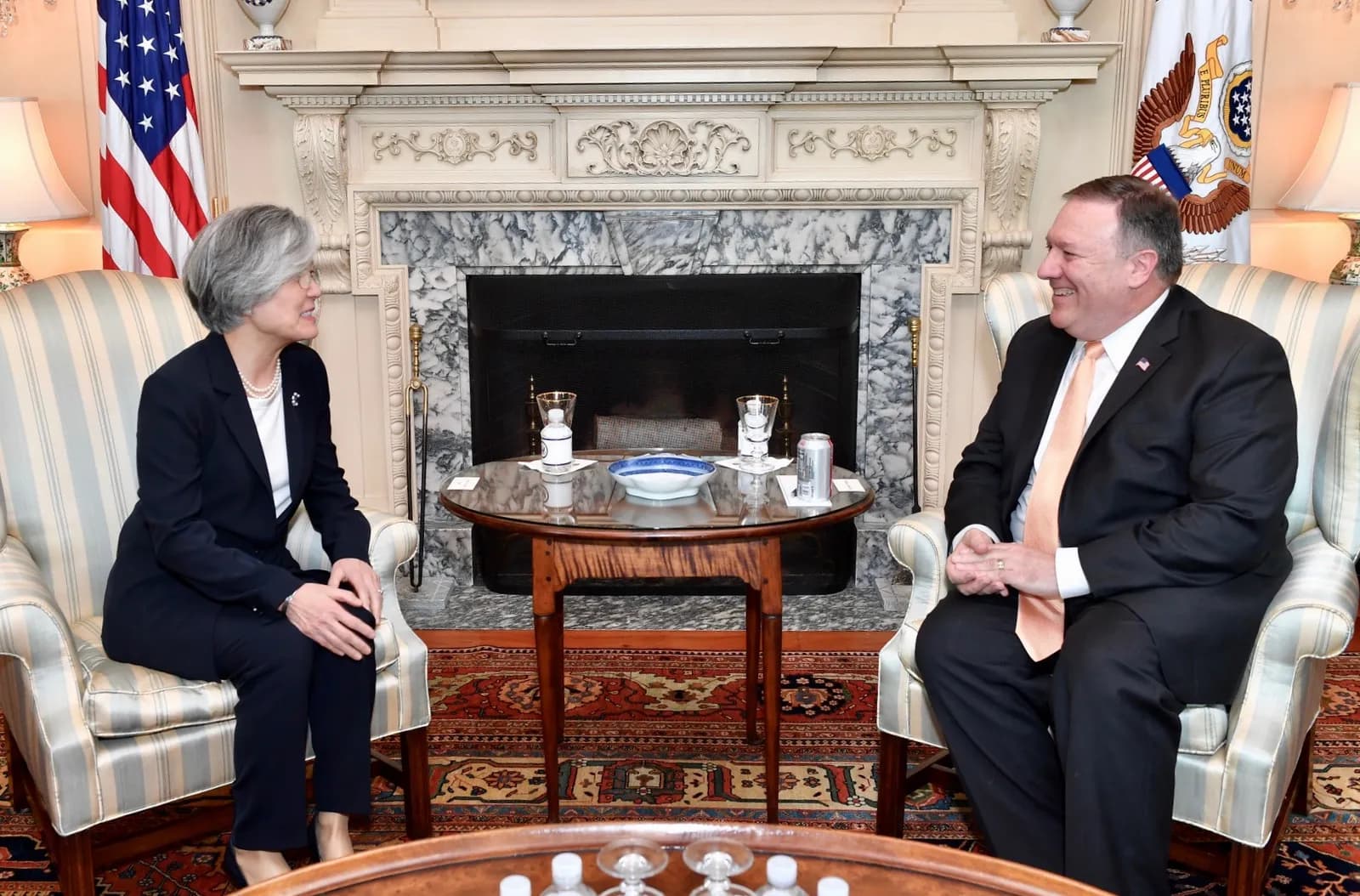 South Korean Foreign Minister Kang Kyung-wha meets U.S. Secretary of State Mike Pompeo.