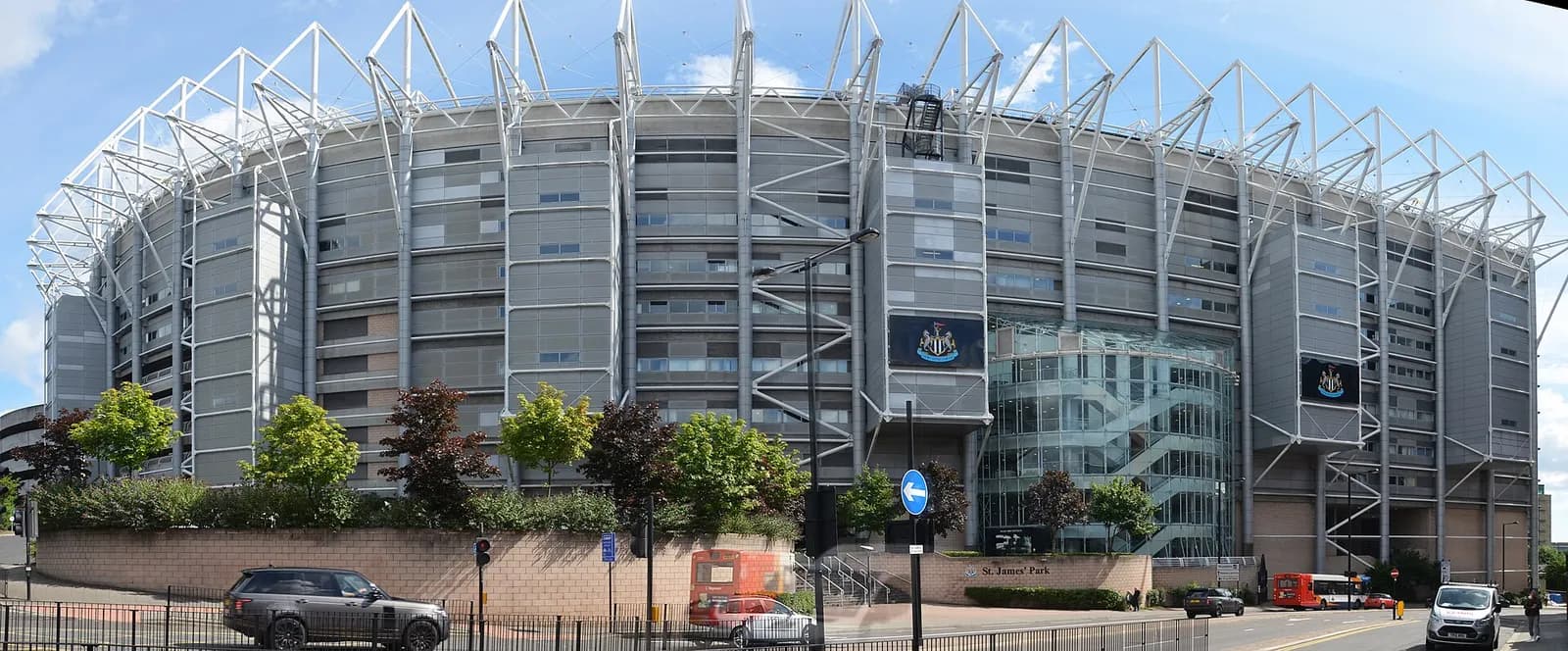 Exterior view of St James’ Park, Newcastle United’s stadium.