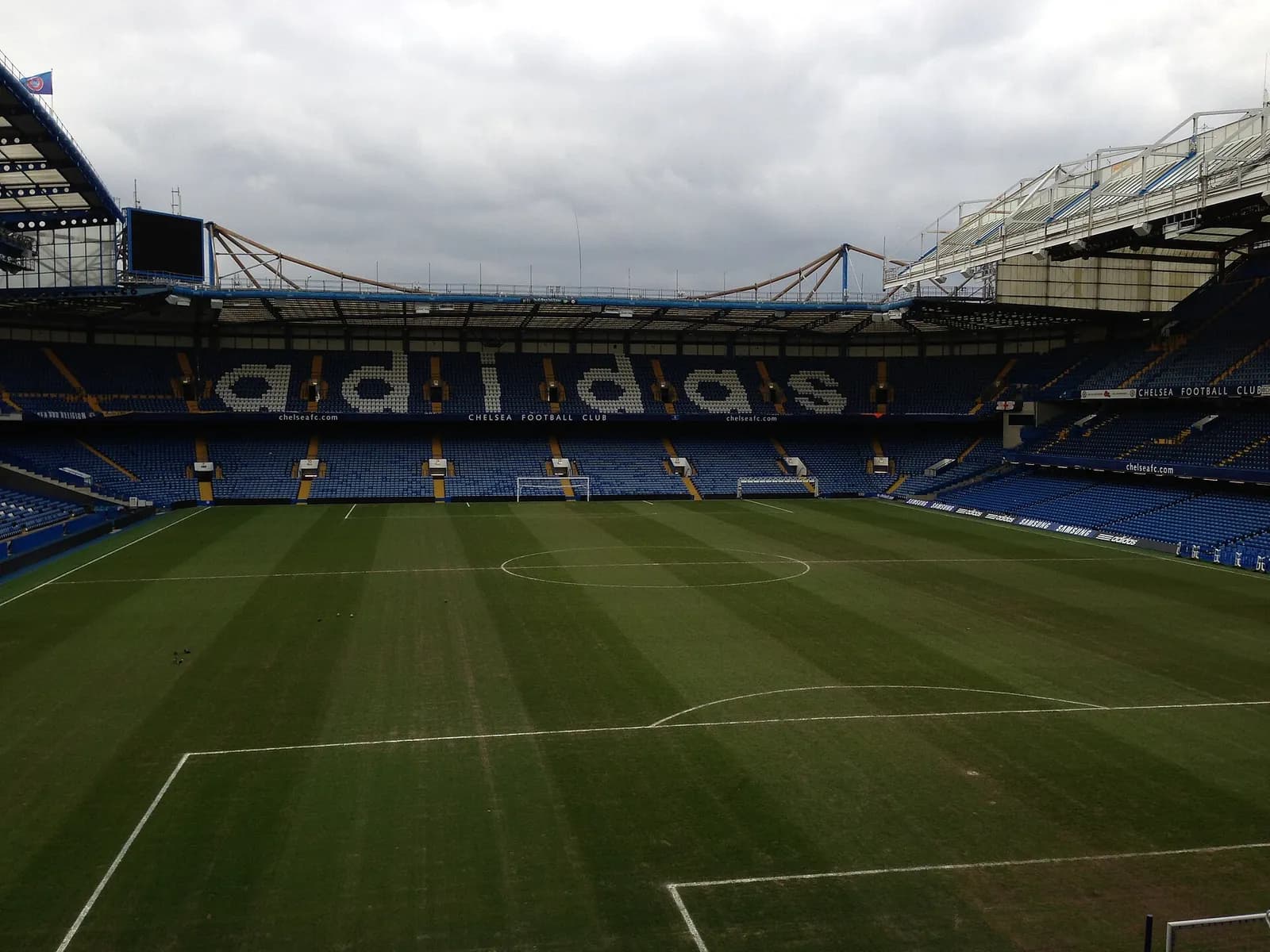 The football pitch at Stamford Bridge stadium in London.