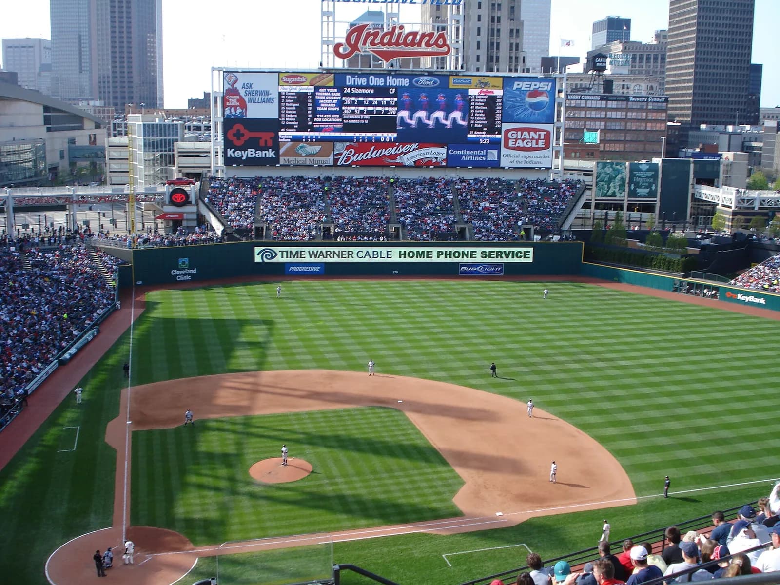 View of Progressive Field, home of the Cleveland Guardians, in Cleveland, Ohio.