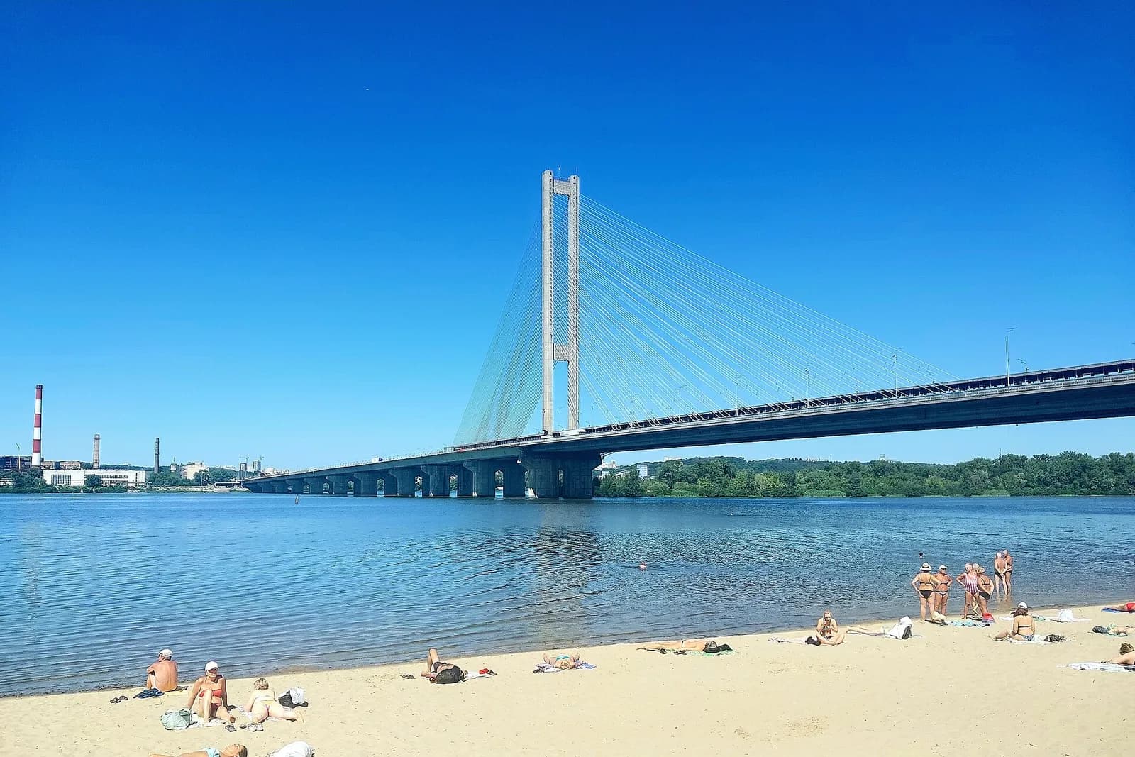Beach near Kyiv’s Southern Bridge along the Dnipro River.