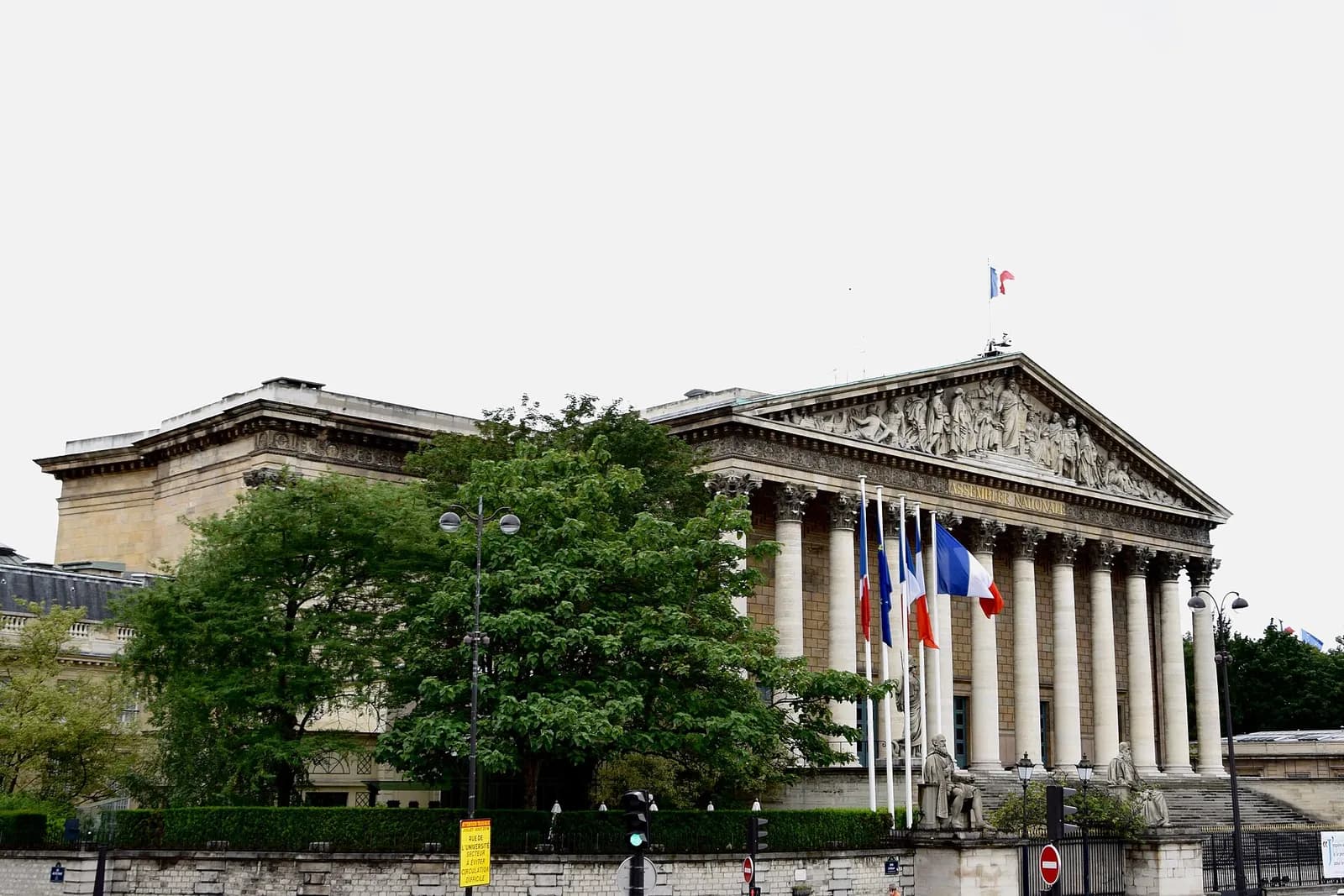 Exterior of the National Assembly building in Paris, France.