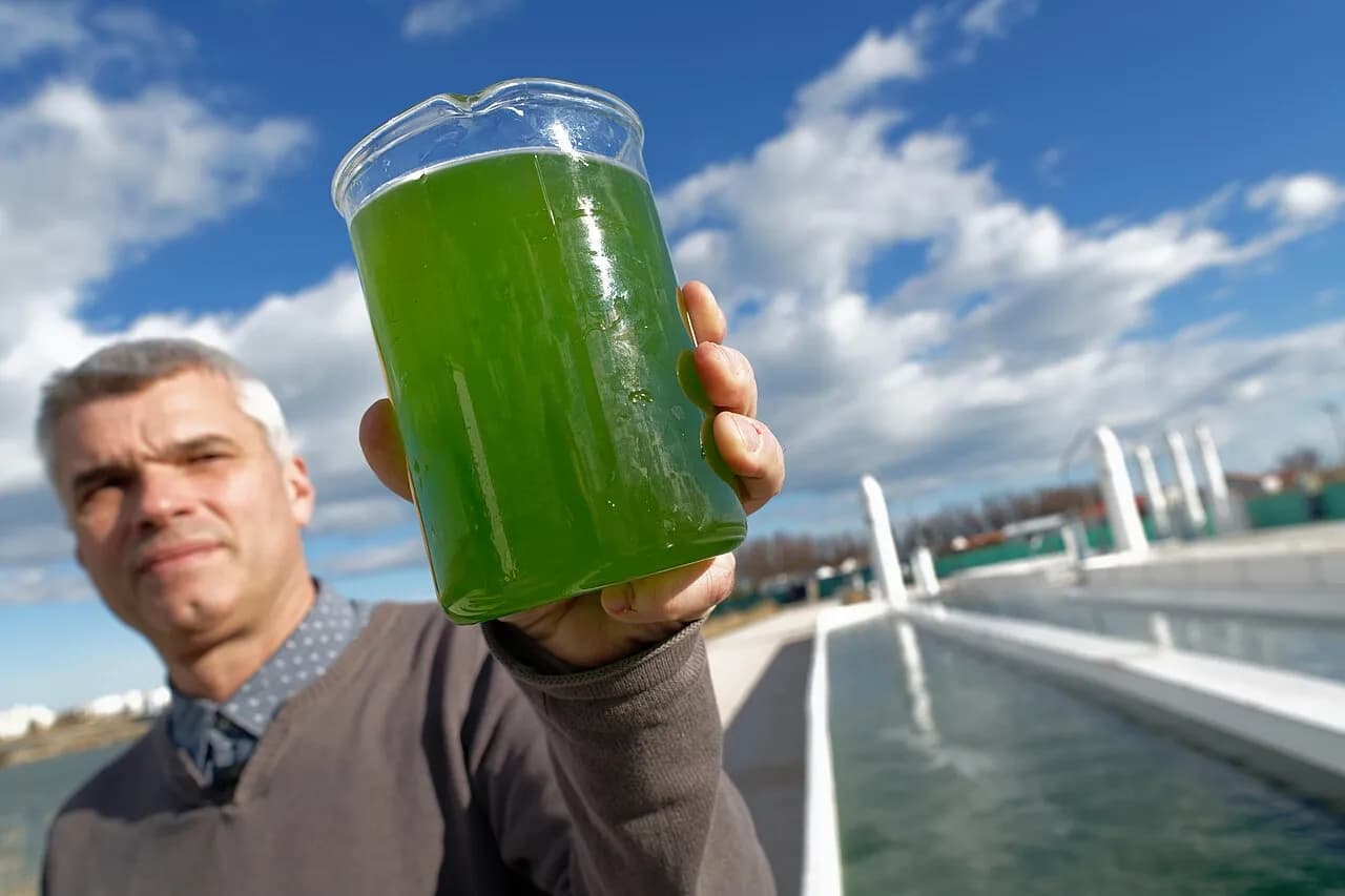 Artificial ponds used to cultivate microalgae at an Ifremer station in France.