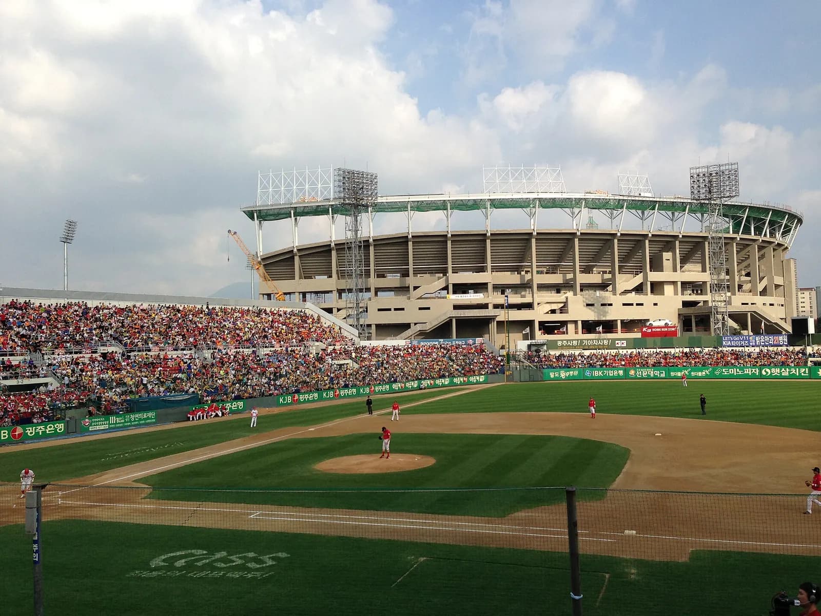 KIA Tigers play the SK Wyverns in a baseball game in Gwangju.