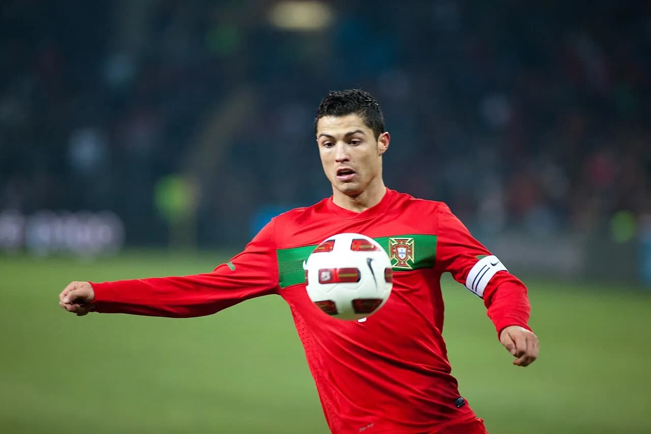 Cristiano Ronaldo playing for Portugal against Argentina in Geneva in 2011