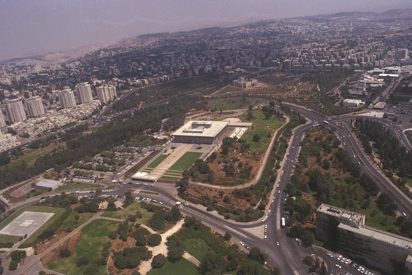 Aerial view of the Knesset building in Jerusalem.