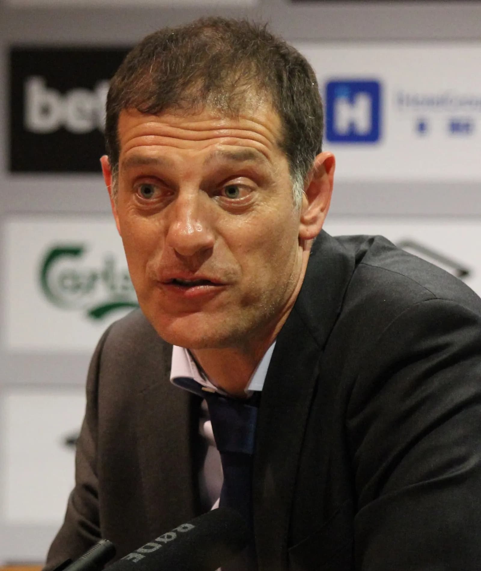 Slaven Bilić speaking at a West Ham post-match press conference in 2015