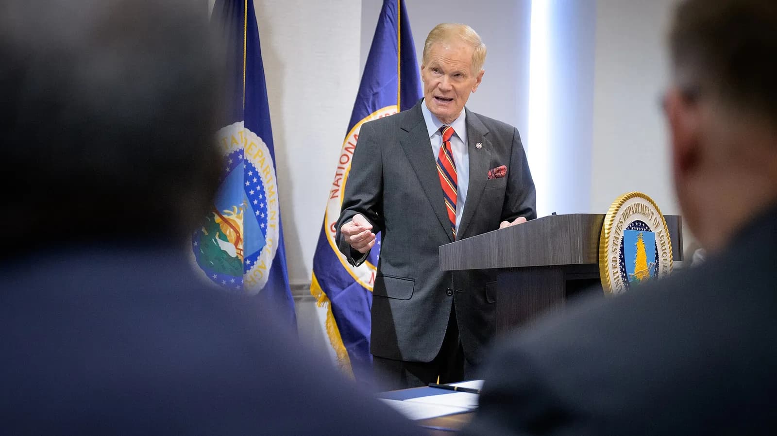 NASA Administrator Bill Nelson speaks at a NASA and USDA memorandum signing ceremony.
