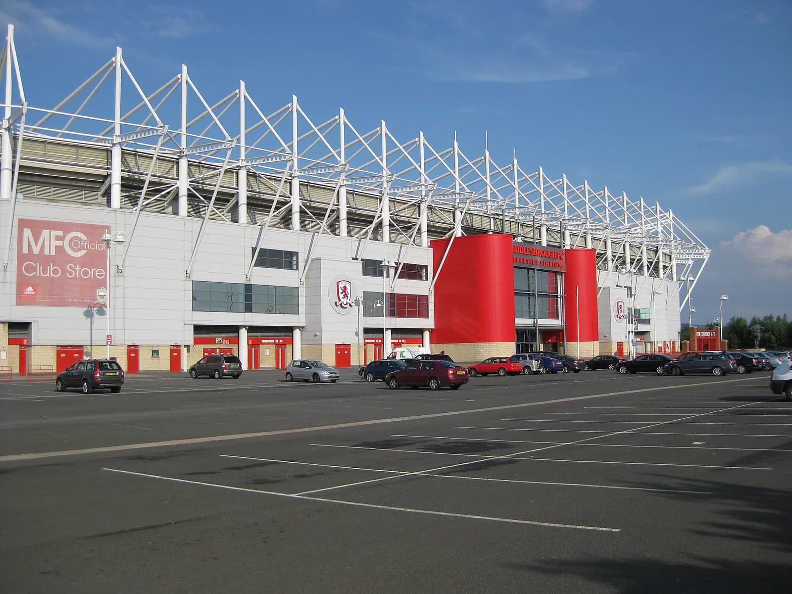 Exterior of Riverside Stadium, home of Middlesbrough Football Club.