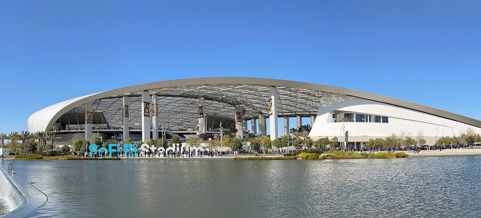 Exterior of SoFi Stadium in Inglewood, California.