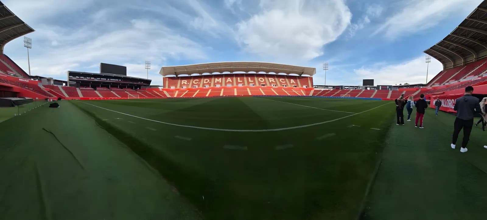 Panoramic view across the pitch and stands at Estadi Mallorca Son Moix in Palma