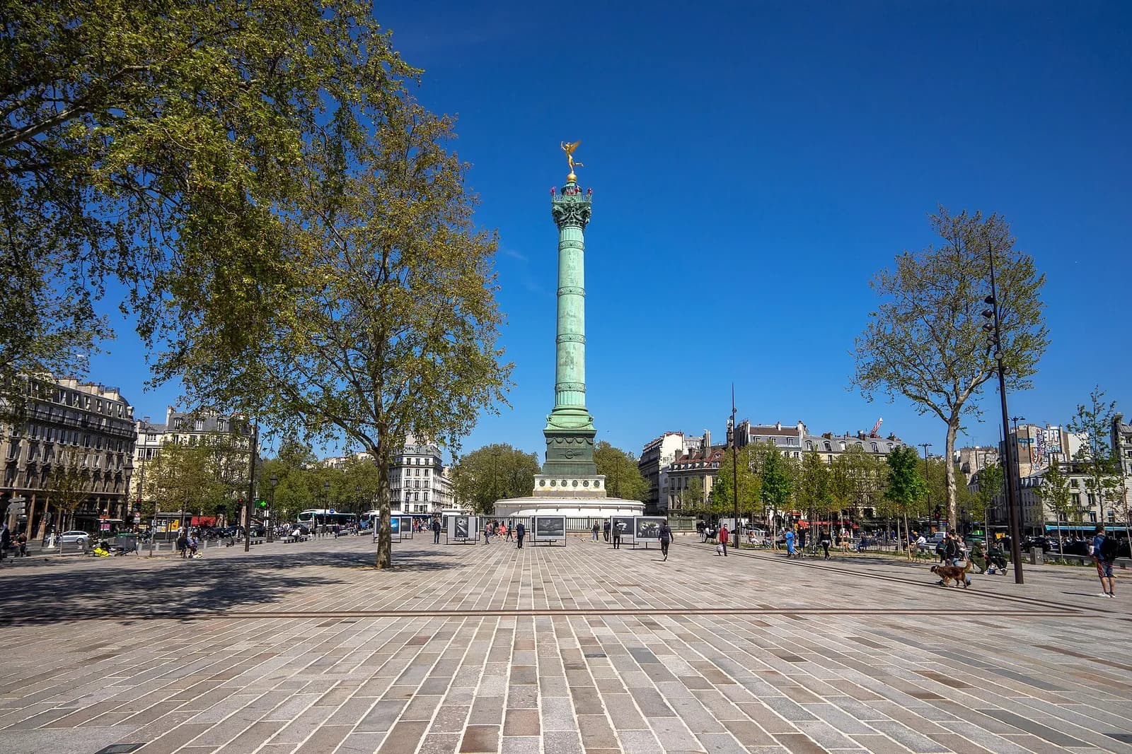View of Place de la Bastille in Paris, with the July Column in the center of the square.