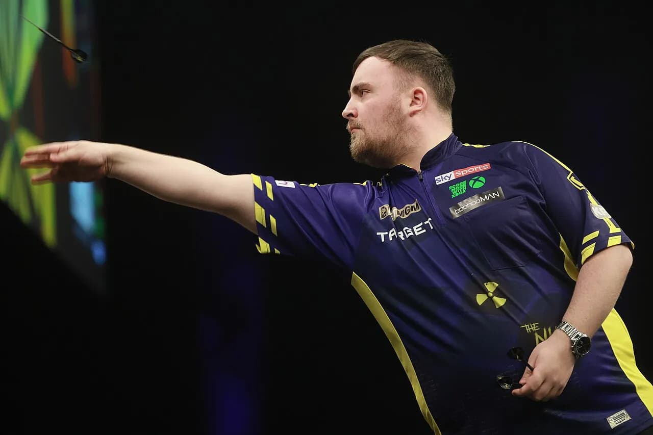 Luke Littler at a darts event in Berlin in April 2025