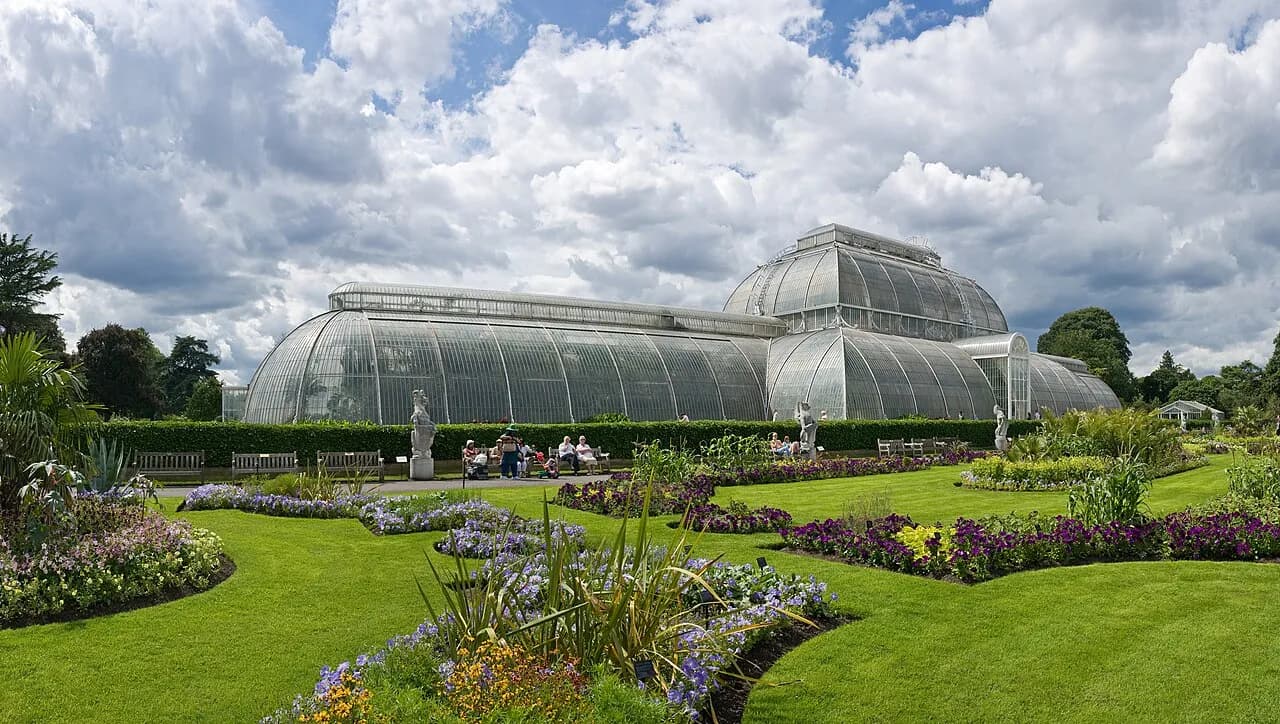 View across Kew Gardens to the Palm House in London