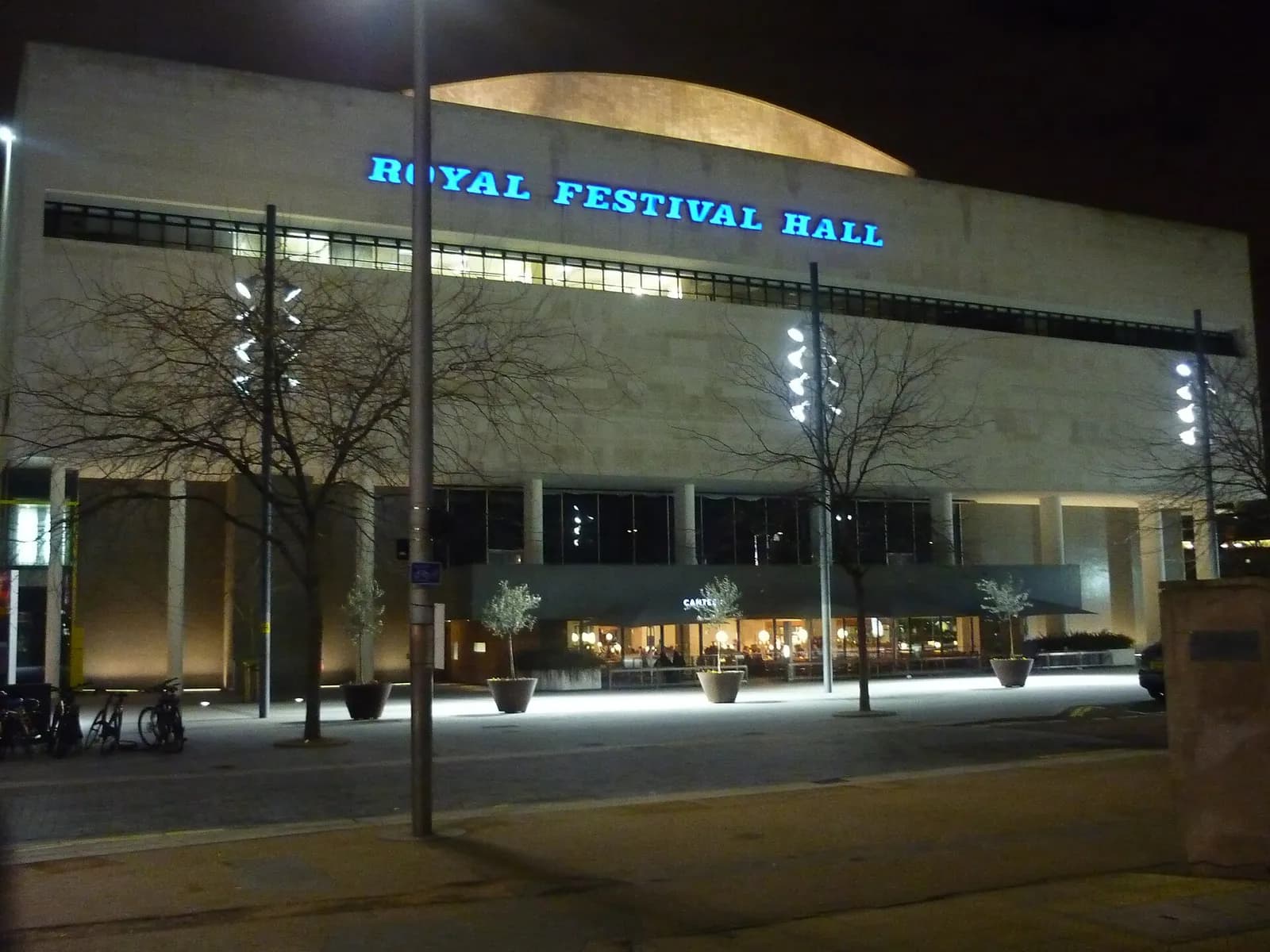 Royal Festival Hall in London, seen at night.
