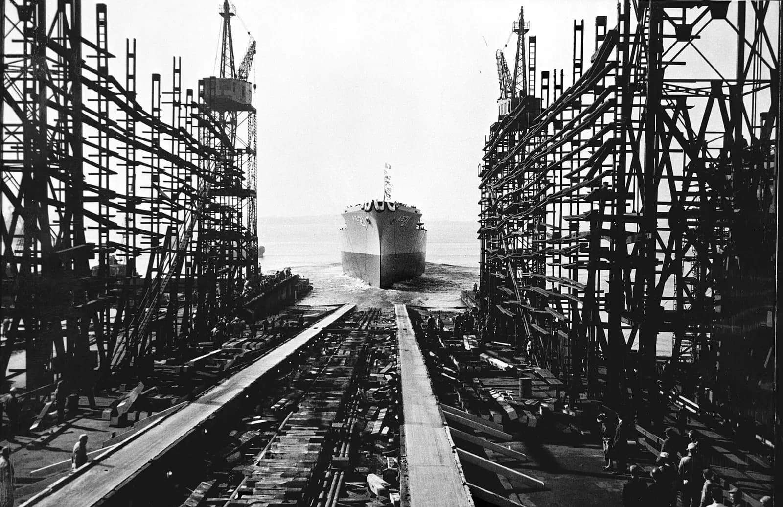 USS Suribachi at launch at the Bethlehem Sparrows Point Shipyard.