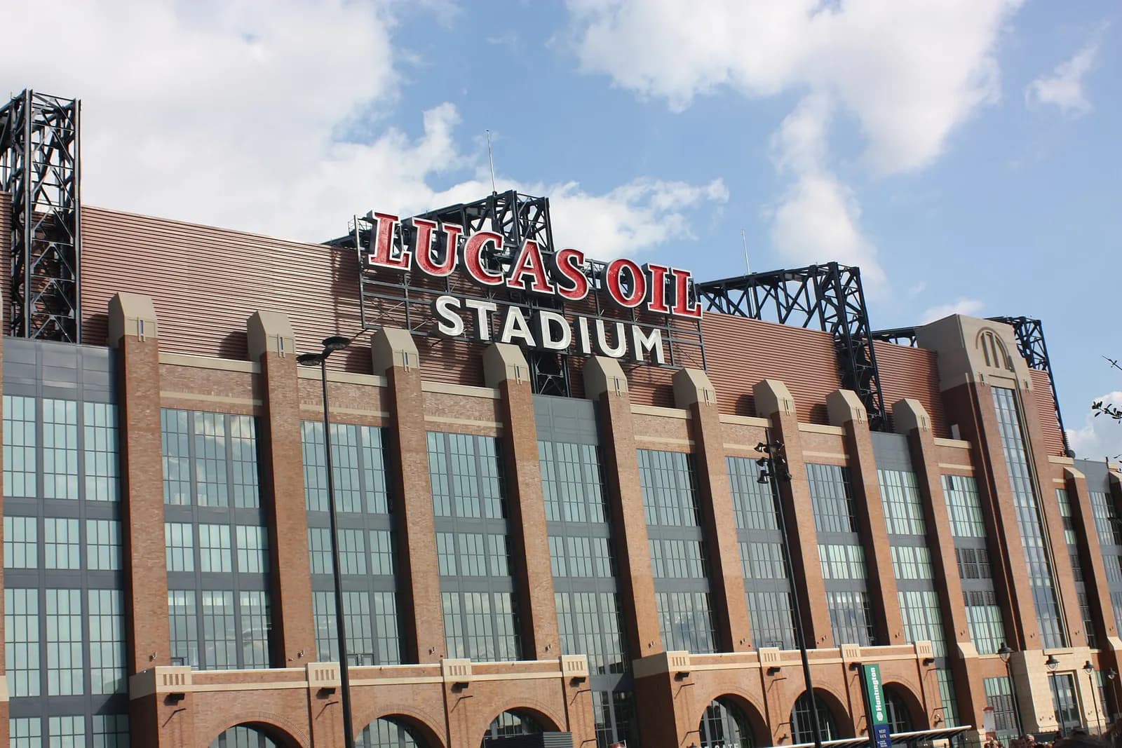 Exterior view of Lucas Oil Stadium in Indianapolis.