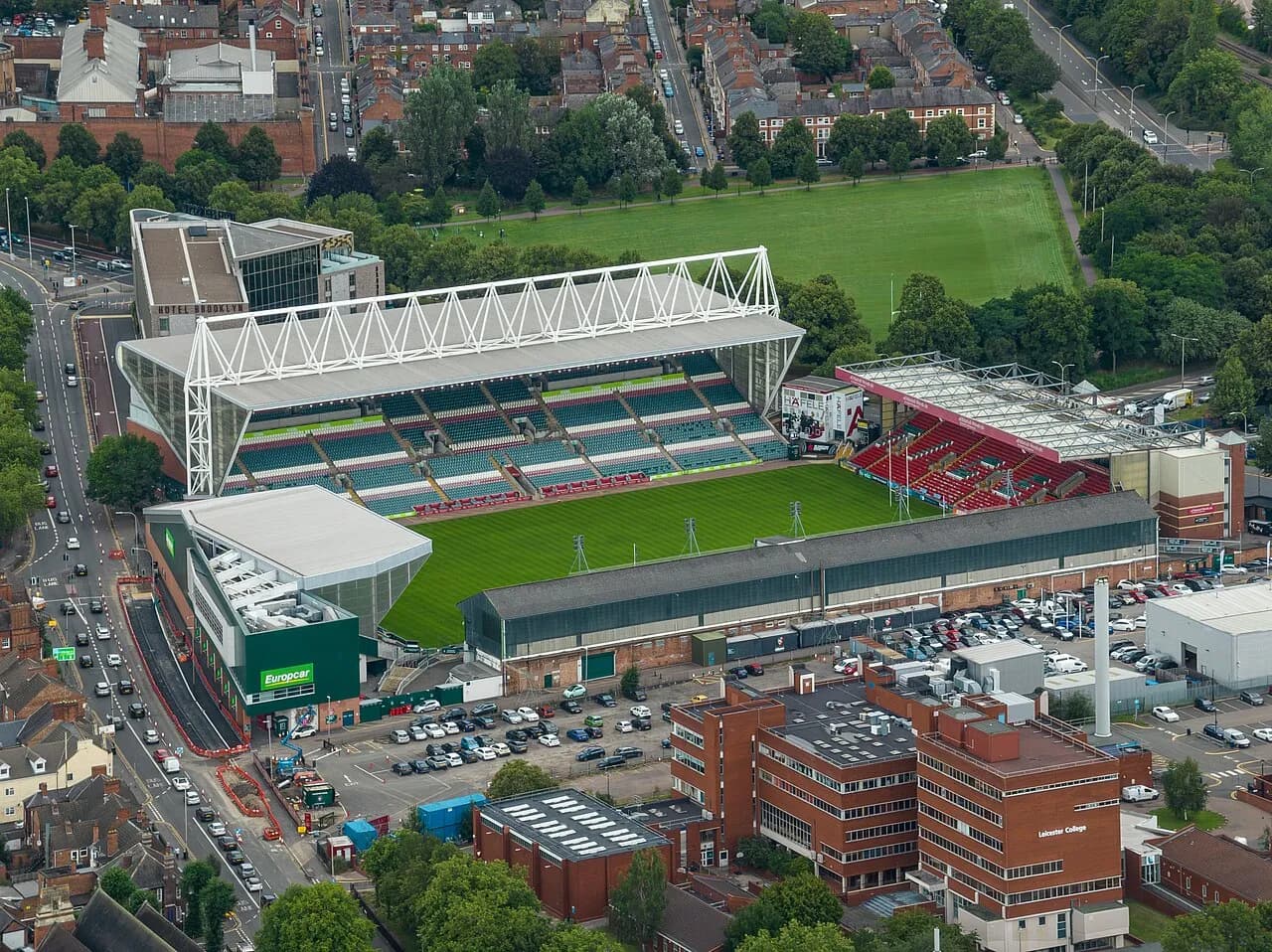 Aerial view of Mattioli Woods Welford Road stadium in Leicester