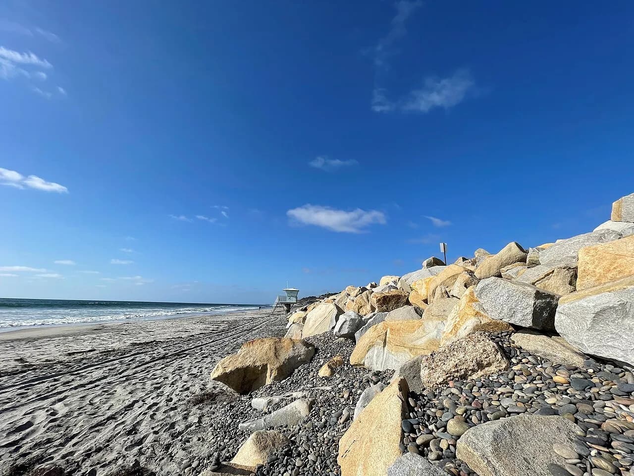 Daytime view looking north along Torrey Pines State Beach in California