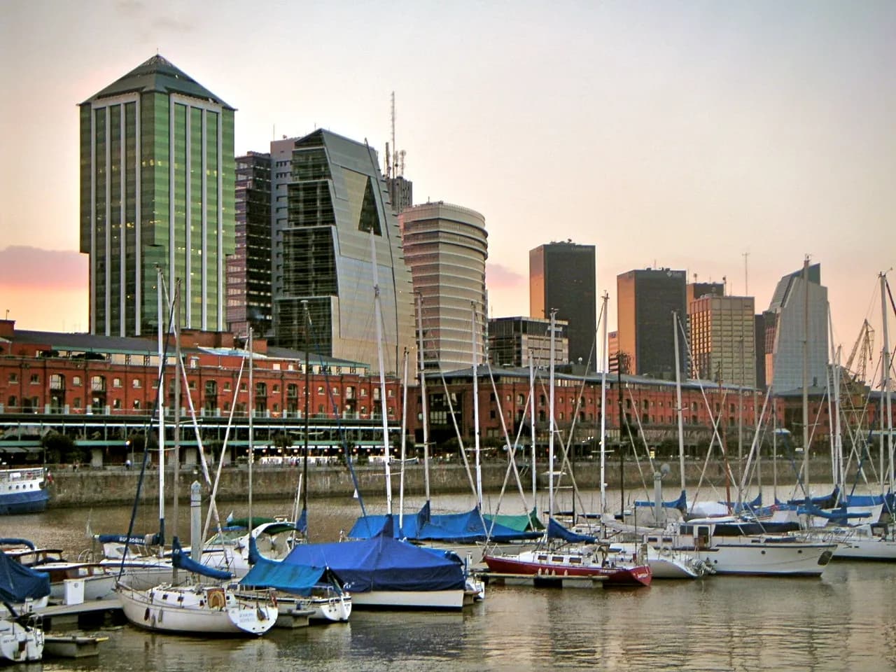 View of Dock 3 in Puerto Madero, with Buenos Aires’s financial district in the background.