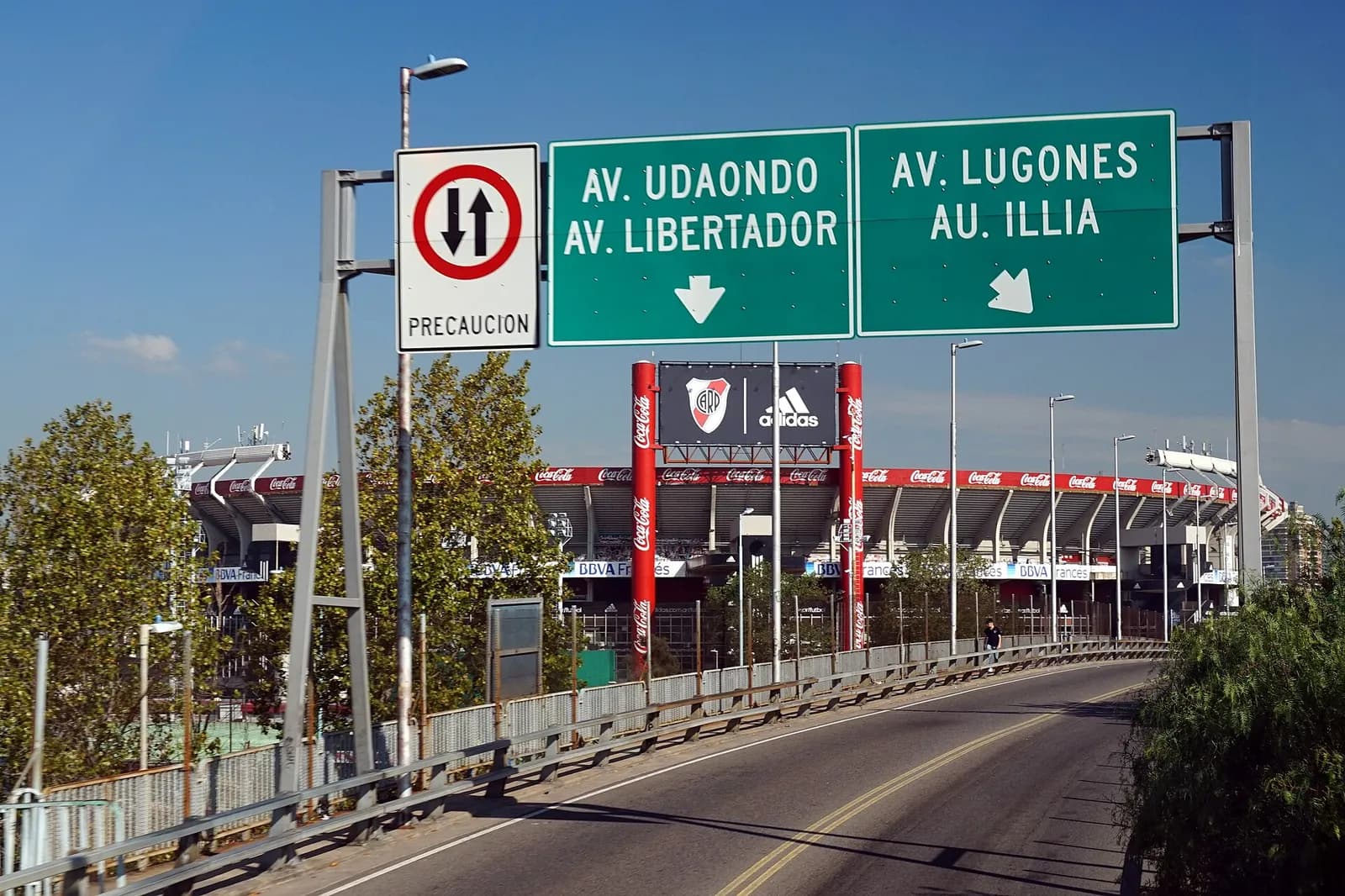Estadio Monumental seen from the Ángel Labruna Bridge in Buenos Aires.