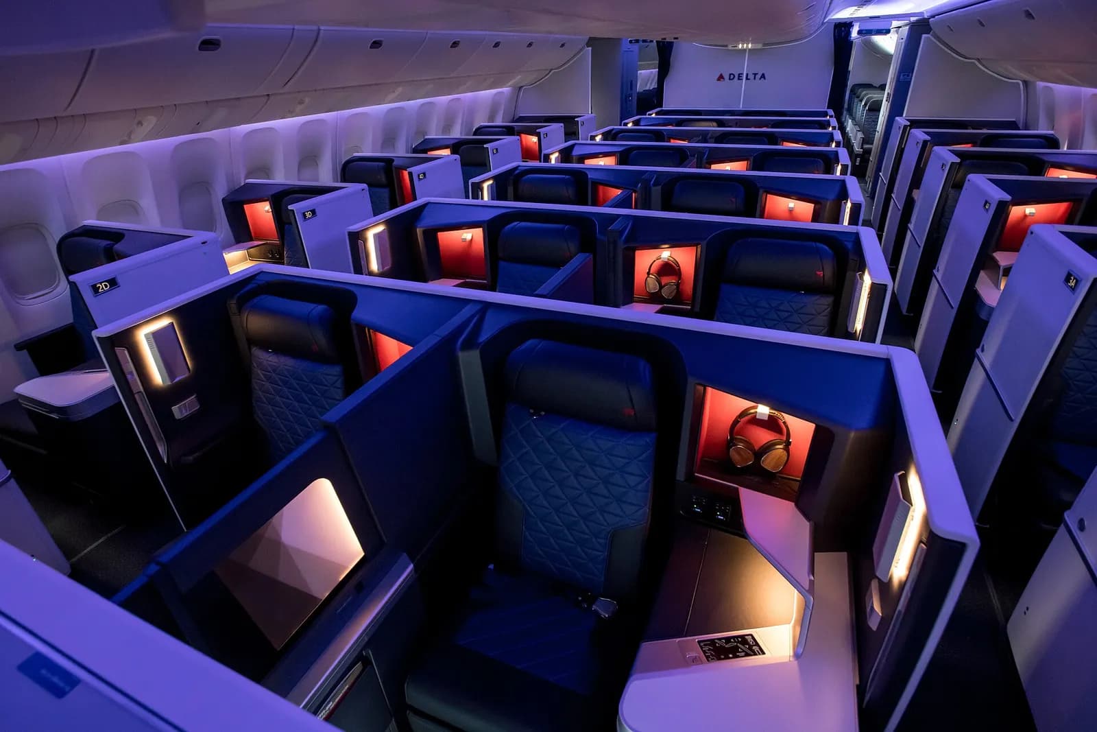 Delta One suites inside a Delta Boeing 777 aircraft.