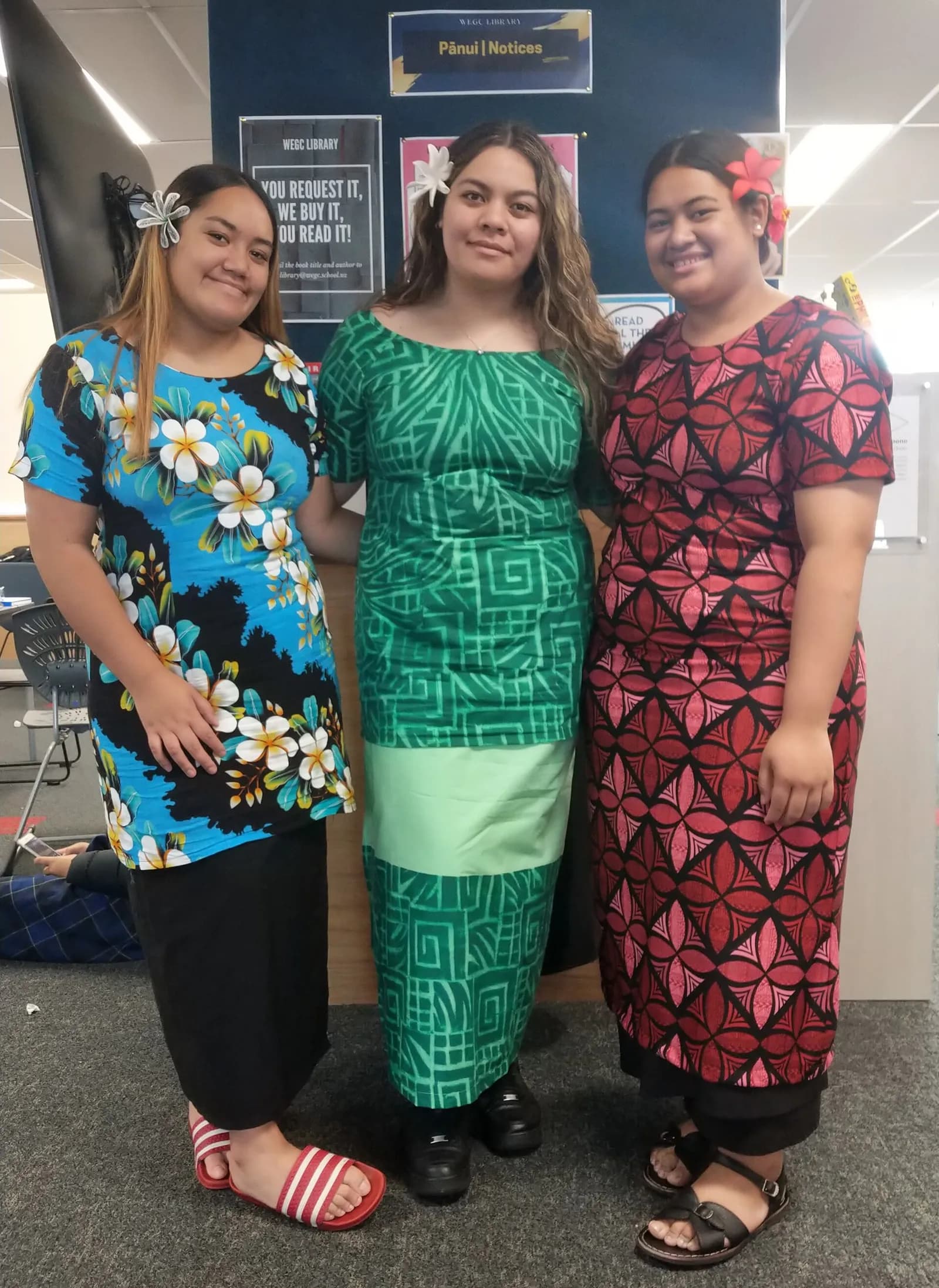 High school students in New Zealand wearing puletasi at a school event.