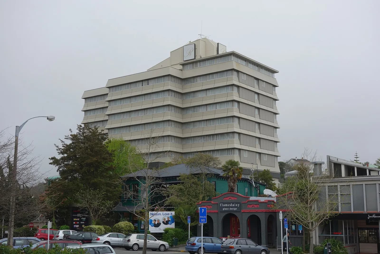 Exterior view of the Rutherford Hotel in Nelson, New Zealand.