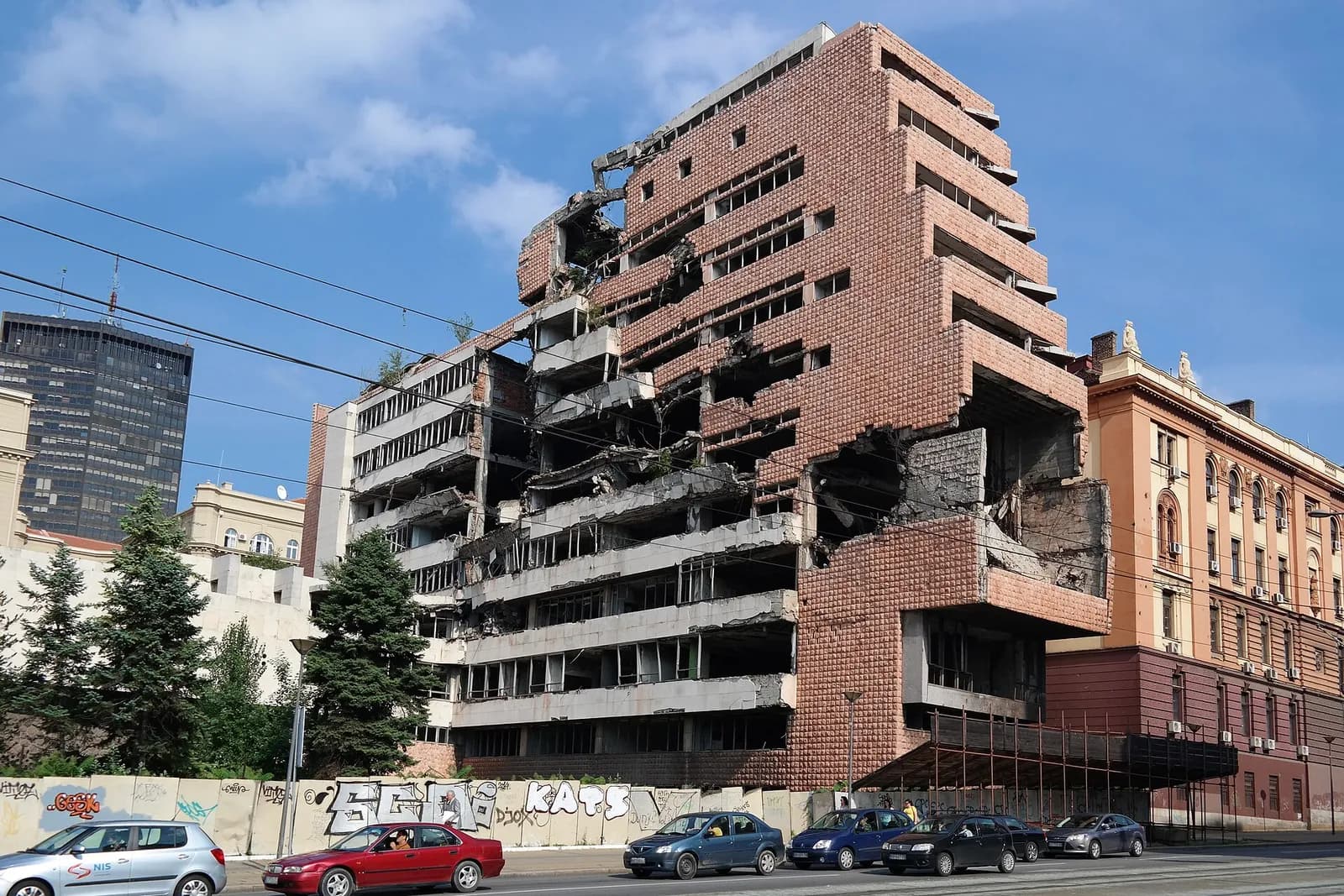 The damaged General Staff Building in central Belgrade, photographed in 2014.