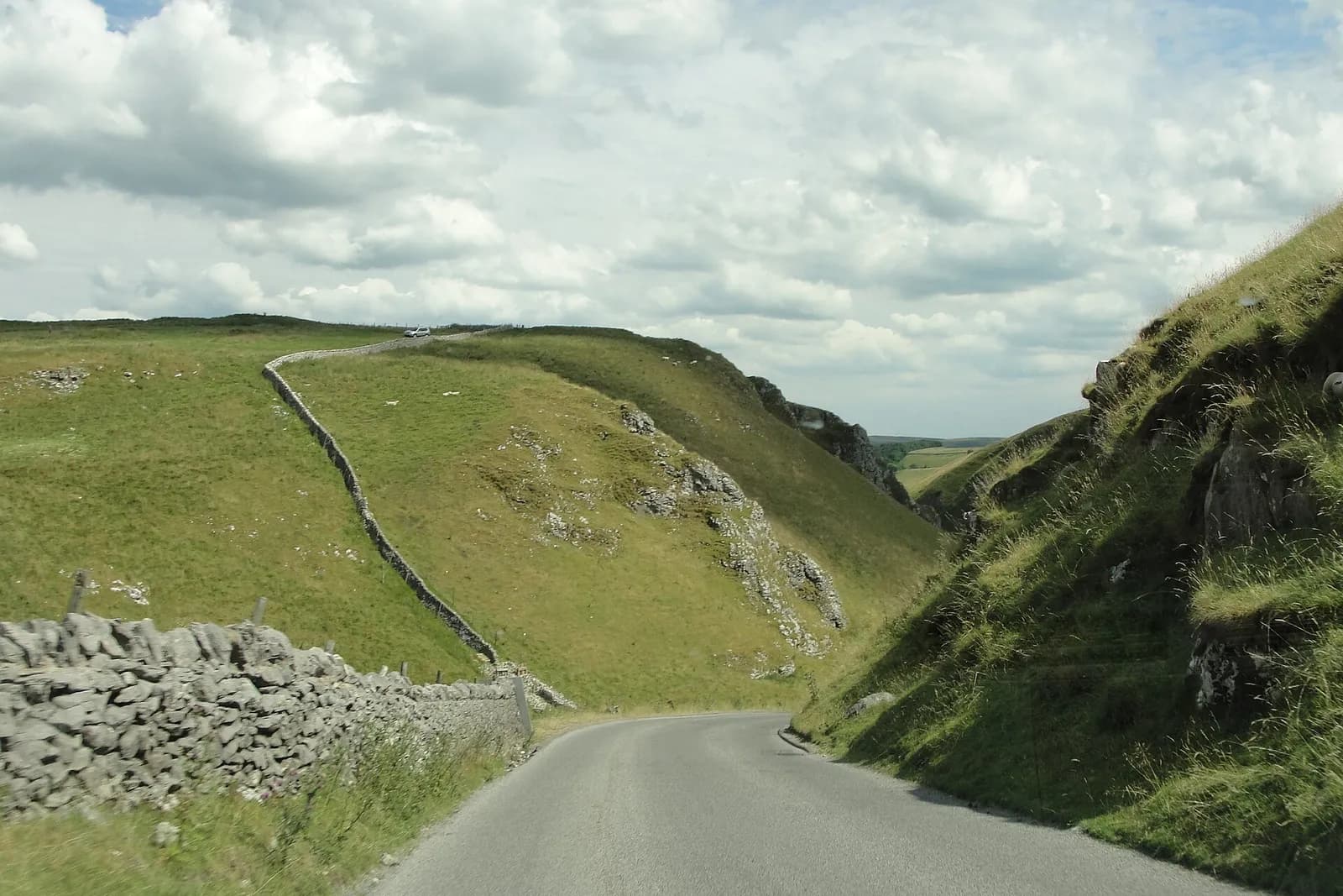 The upper end of Winnats Pass near Castleton, Derbyshire.