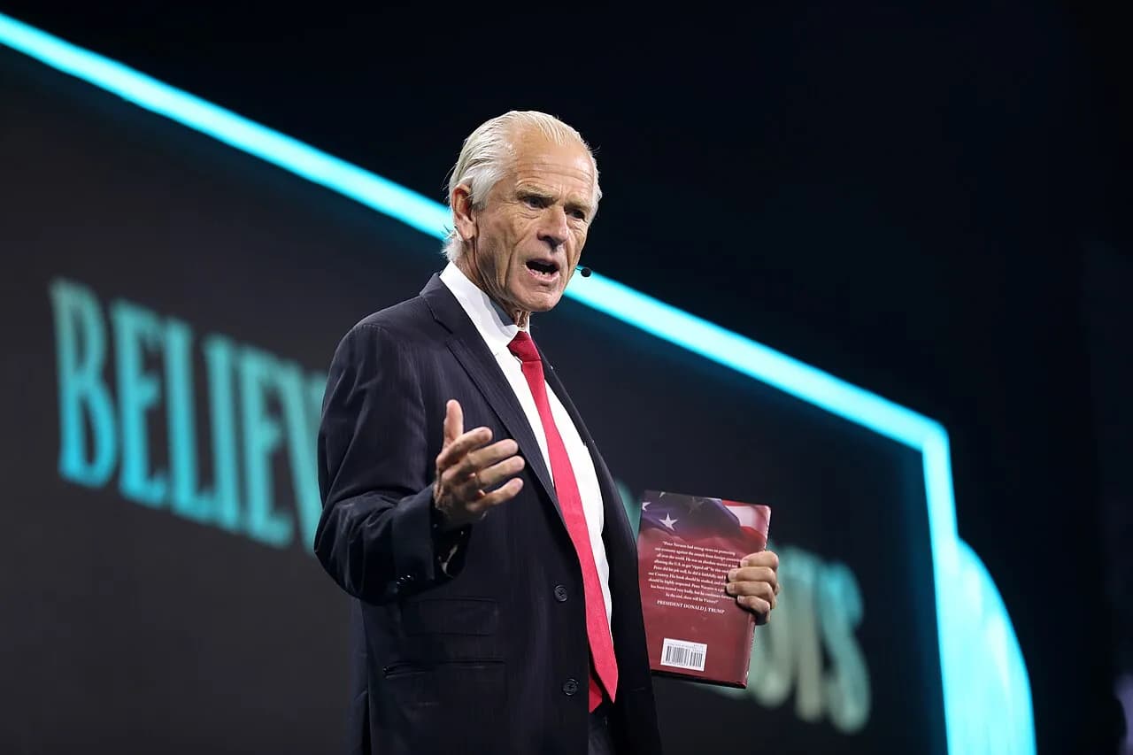 Peter Navarro speaking onstage at the Believers Summit in West Palm Beach, Florida, in July 2024.