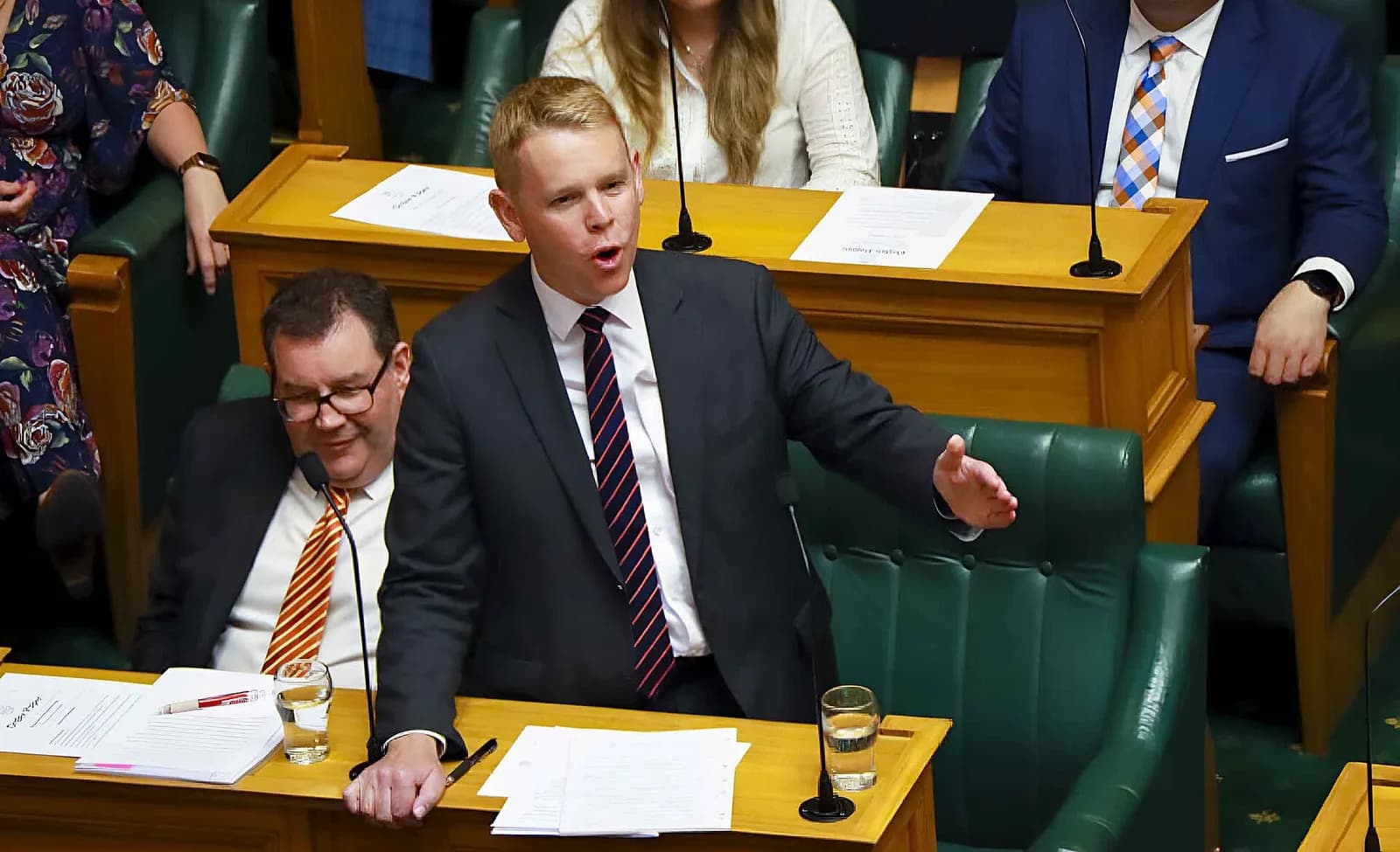 Chris Hipkins speaks during an Address in Reply debate in New Zealand’s Parliament.