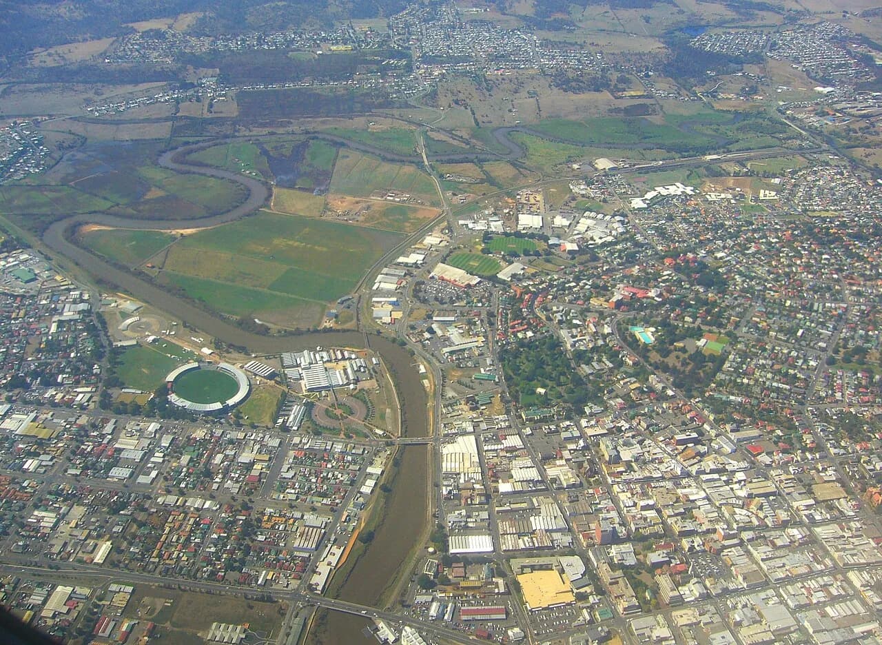 Aerial view of Launceston, Tasmania, photographed in 2007