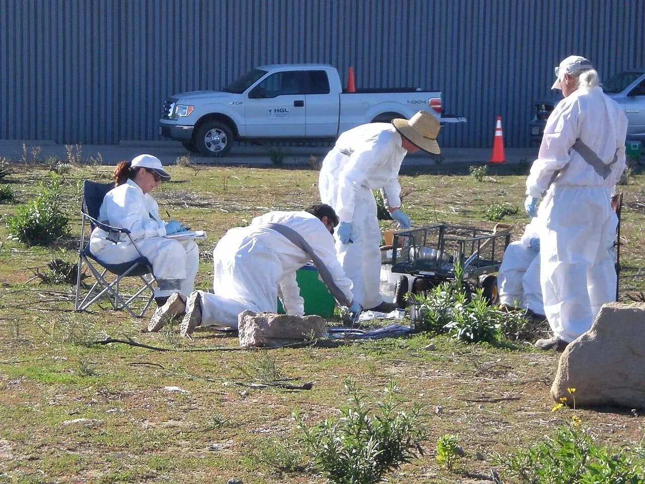 Workers collect soil samples at Santa Susana Field Laboratory in California in 2010.