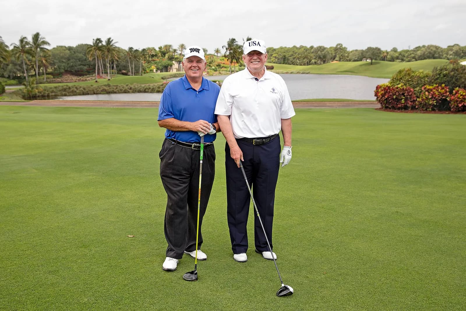 Donald Trump and radio commentator Rush Limbaugh at the Trump International Golf Club in West Palm Beach, Florida, in 2019.