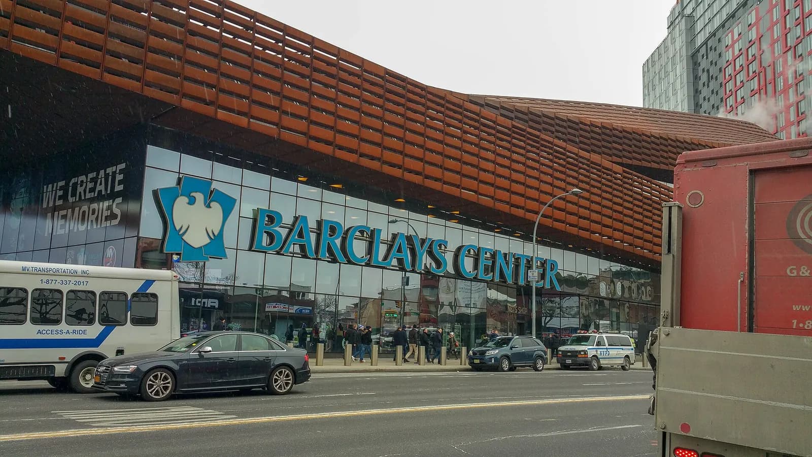 Barclays Center viewed from Flatbush Avenue in Brooklyn.