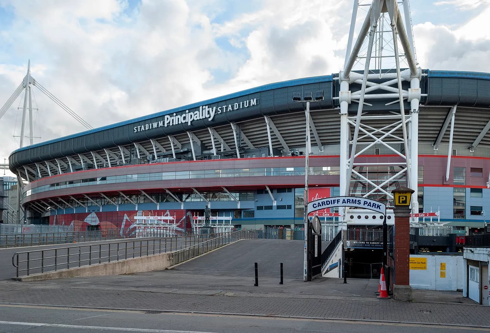 Exterior of the Principality Stadium viewed from Westgate Street in Cardiff.