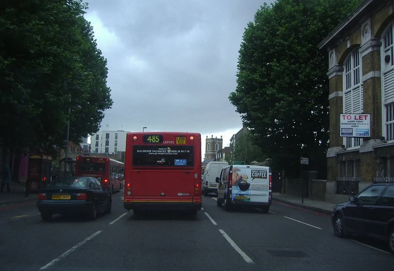 Traffic on Wandsworth High Street, London.