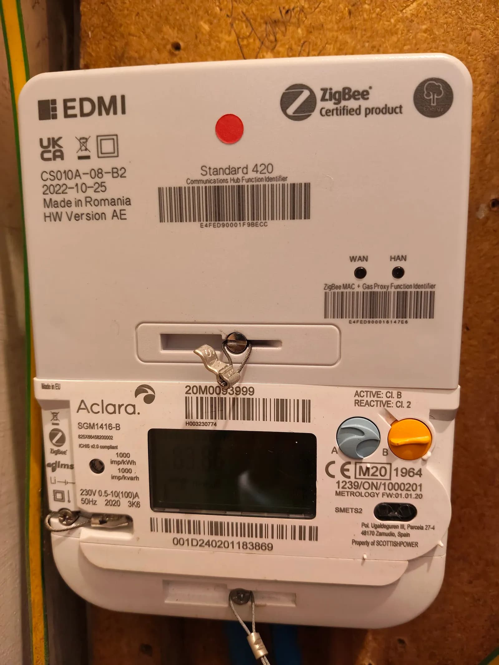 Smart electricity prepayment meter installed in a UK apartment