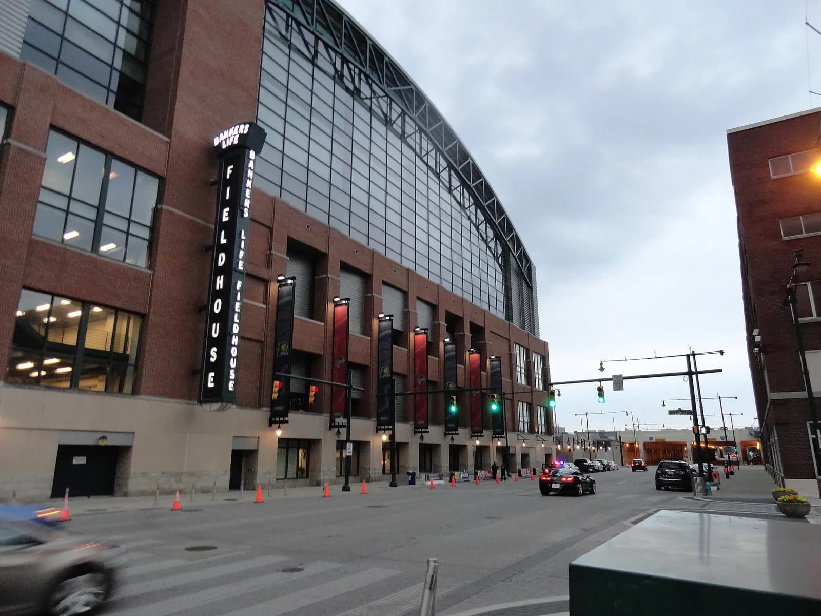 Exterior of Gainbridge Fieldhouse in Indianapolis.