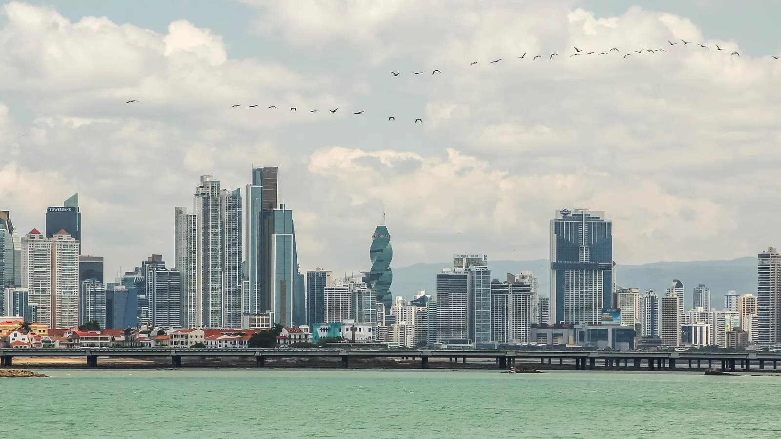 Skyline of Panama City viewed from Avenida Balboa