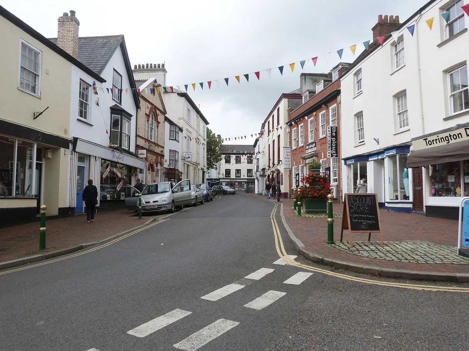Fore Street in Great Torrington, Devon, photographed looking west in 2015