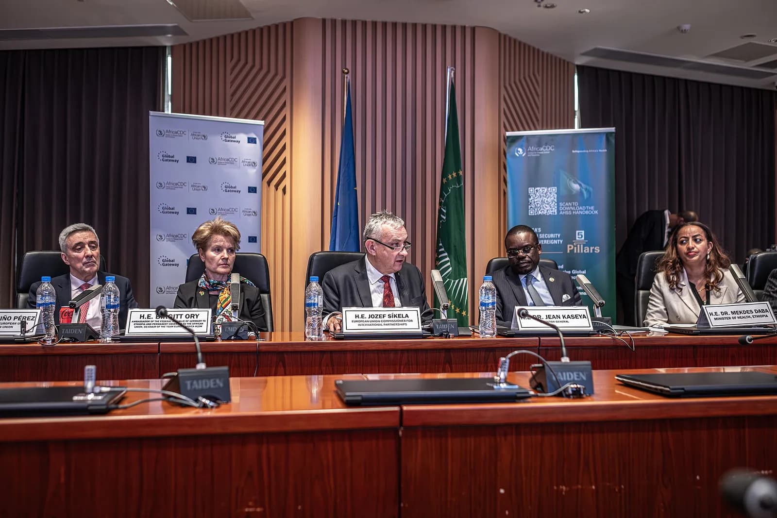 Jean Kaseya, Africa CDC director-general, with Ethiopian and European officials during a visit in Addis Ababa.