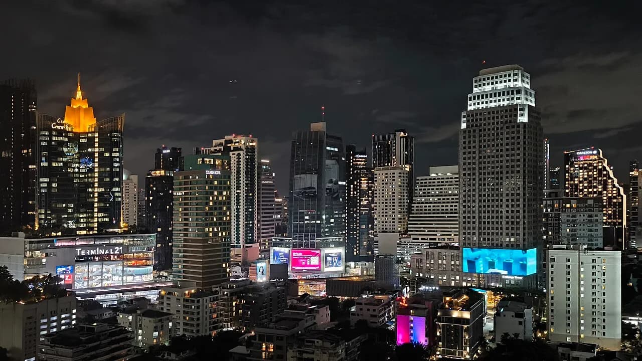 Bangkok's Sukhumvit skyline at night in a 2024 file photograph
