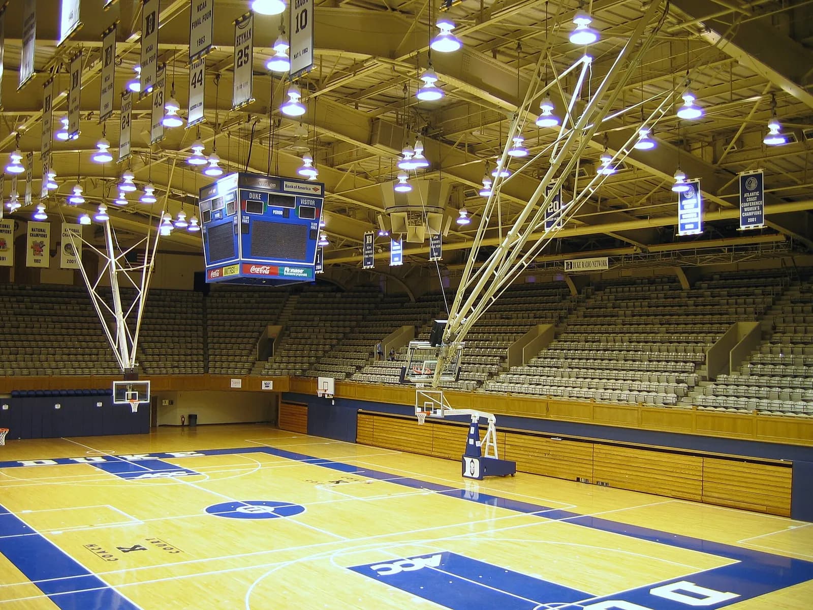 Interior view of Cameron Indoor Stadium in Durham, North Carolina.