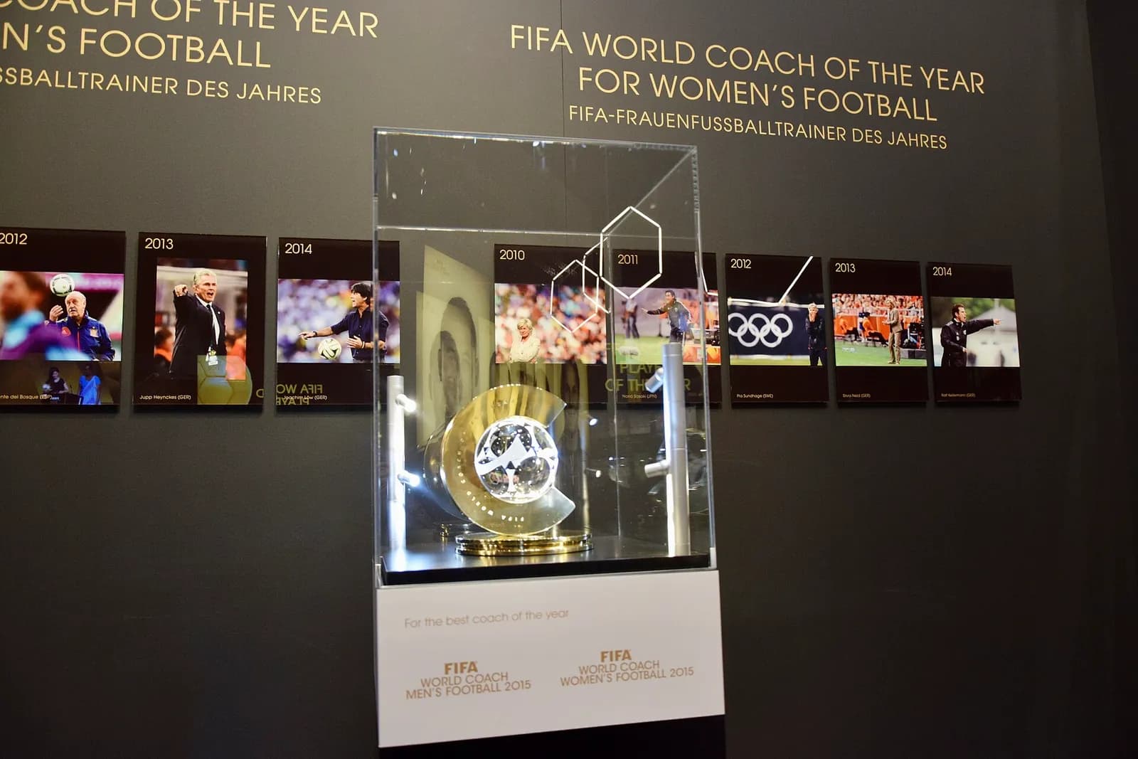 A display at the FIFA Museum in Zurich related to the FIFA Ballon d’Or awards.