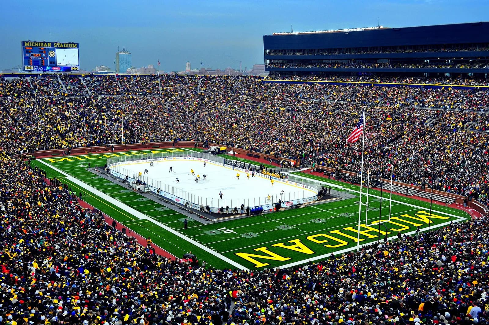 View inside Michigan Stadium during the 2010 Big Chill hockey game.