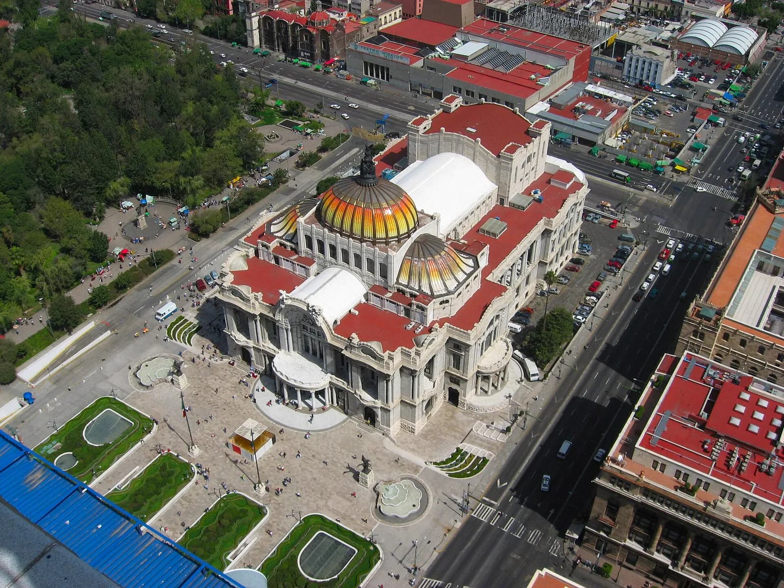 View over the Palace of Fine Arts in Mexico City from the Torre Latinoamericana.
