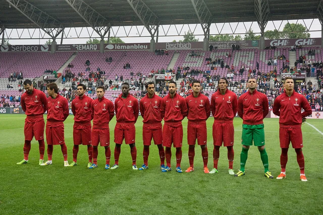 Portugal national football team posing together before a match against Croatia in 2013