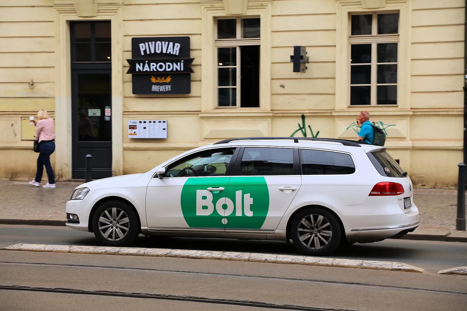 A Bolt-branded car used for ride-hailing in Prague.